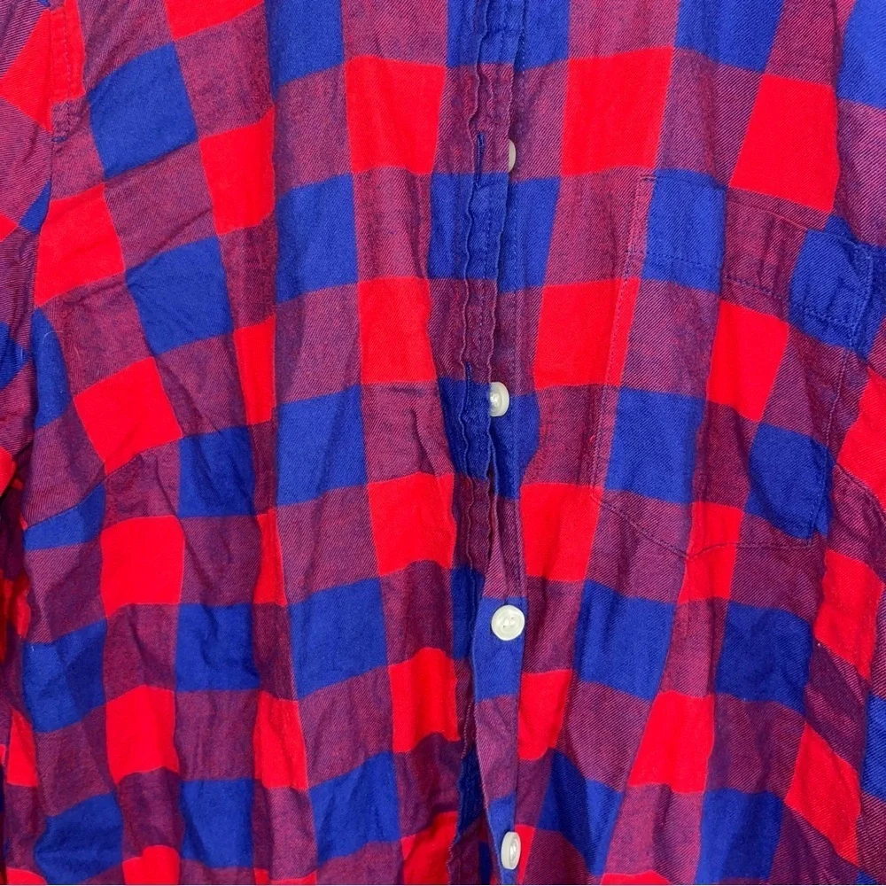 J.Crew Plaid Boy Fit Button Down Shirt Red Blue Cotton Size M Classic Preppy
